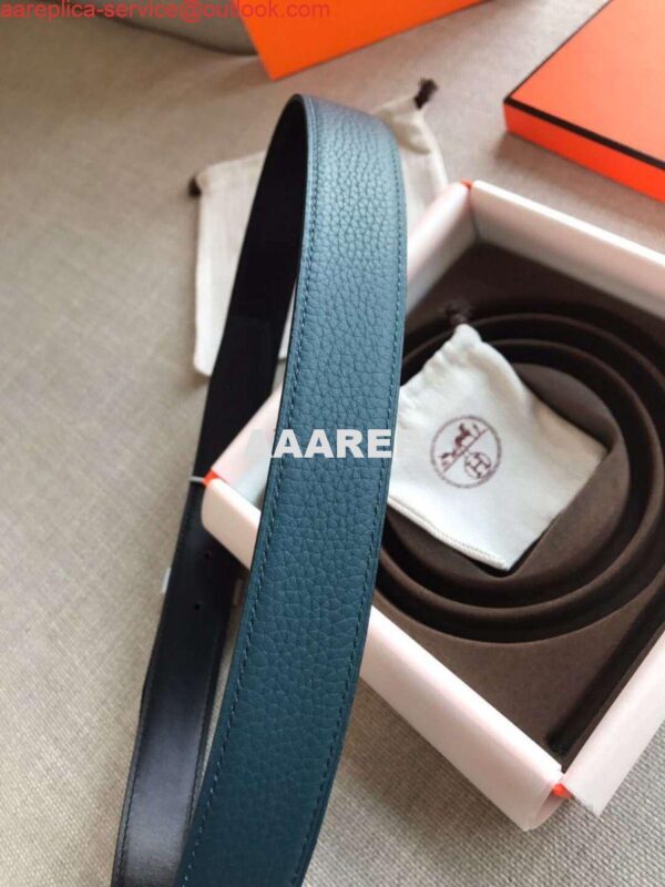 Replica Hermes Quizz 32mm Reversible Belt In Blue Clemence Leather 6