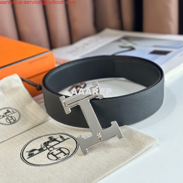 Replica Hermes H Reversible Belt 38MM in Black Epsom Leather 6