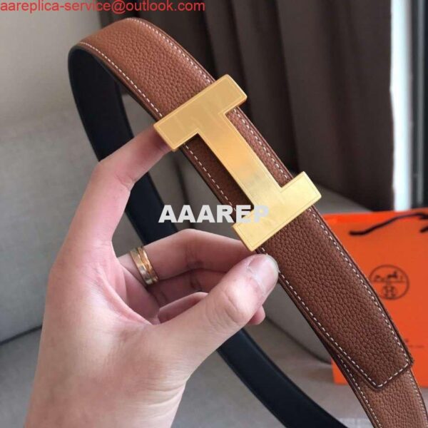 Replica Hermes Quizz 32mm Reversible Belt In Brown Clemence Leather 3