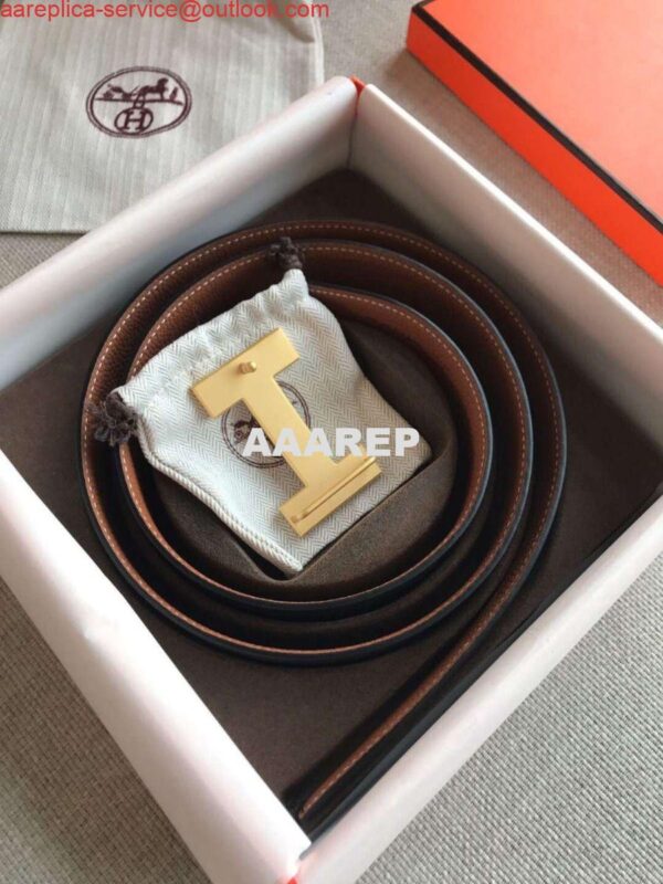 Replica Hermes Quizz 32mm Reversible Belt In Brown Clemence Leather 4