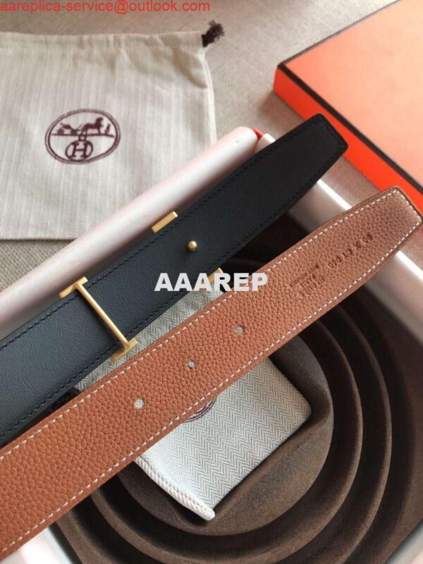 Replica Hermes Quizz 32mm Reversible Belt In Brown Clemence Leather 5