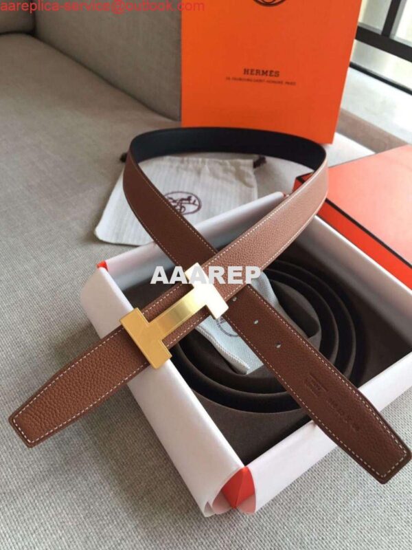 Replica Hermes Quizz 32mm Reversible Belt In Brown Clemence Leather 6