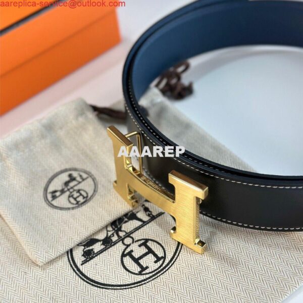 Replica Hermes H Reversible Belt 38MM in Blue Clemence Leather 5