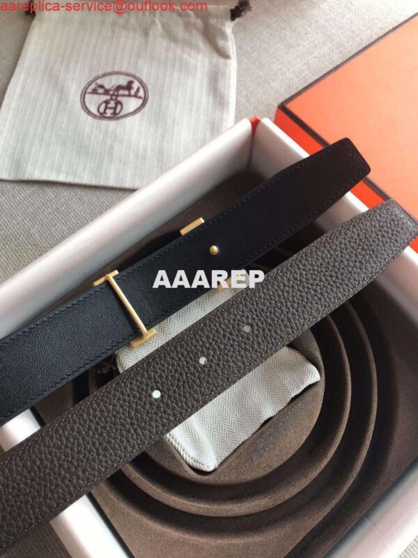 Replica Hermes Quizz 32mm Reversible Belt In Cafe Clemence Leather 6