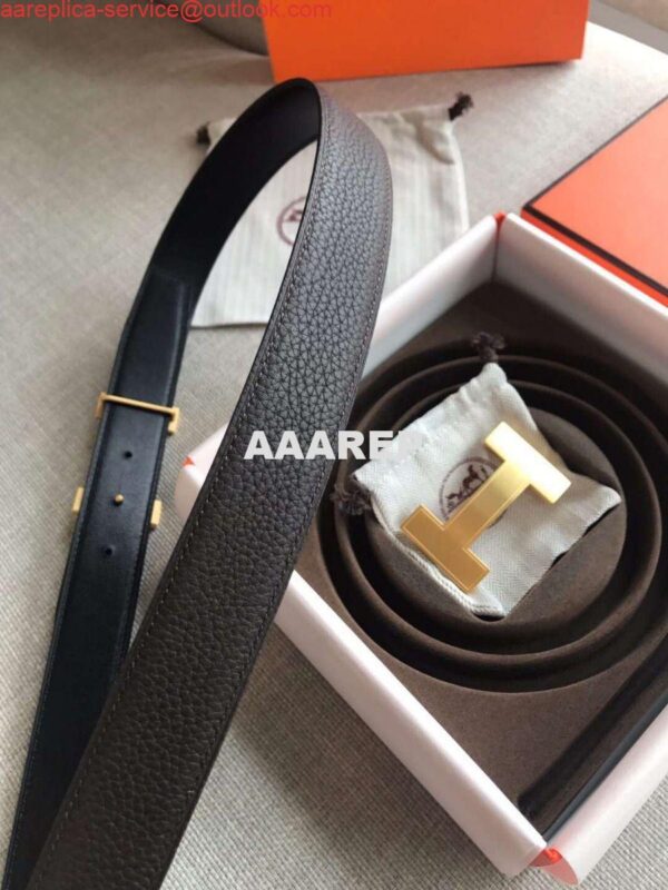 Replica Hermes Quizz 32mm Reversible Belt In Cafe Clemence Leather 7