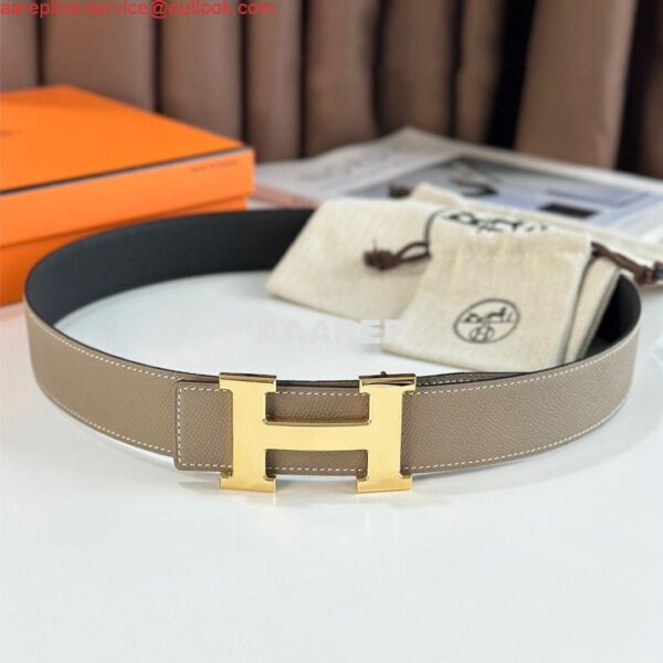 Replica Hermes H Reversible Belt 38MM in Grey and Black Epsom Leather 4