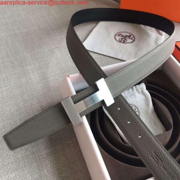 Replica Hermes Quizz 32mm Reversible Belt In Grey Clemence Leather 3