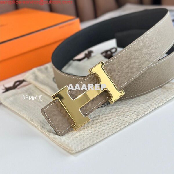 Replica Hermes H Reversible Belt 38MM in Grey and Black Epsom Leather 6