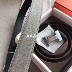 Replica Hermes Quizz 32mm Reversible Belt In Grey Clemence Leather 2