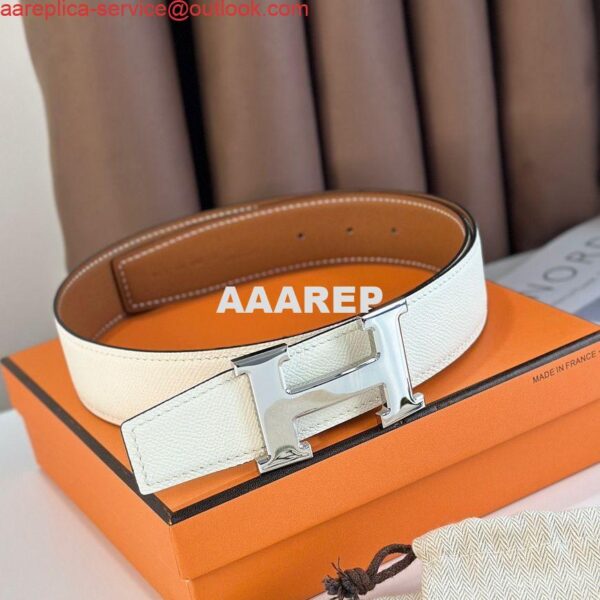 Replica Hermes H Reversible Belt 38MM in White and Gold Epsom Leather 3