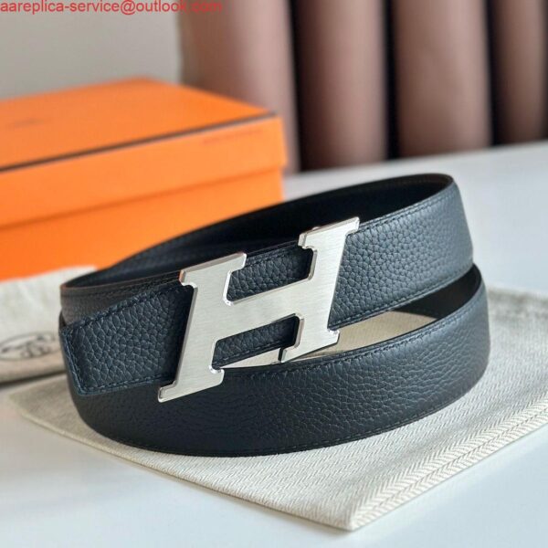 Replica Hermes H Speed Reversible Belt 32MM in Black Clemence Leather 3