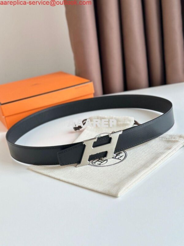 Replica Hermes H Speed Reversible Belt 32MM in Black Clemence Leather 4