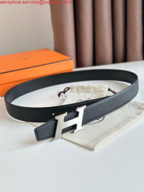 Replica Hermes H Speed Reversible Belt 32MM in Black Clemence Leather 5