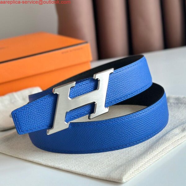 Replica Hermes H Speed Reversible Belt 32MM in Blue and Green Epsom Calfskin 3