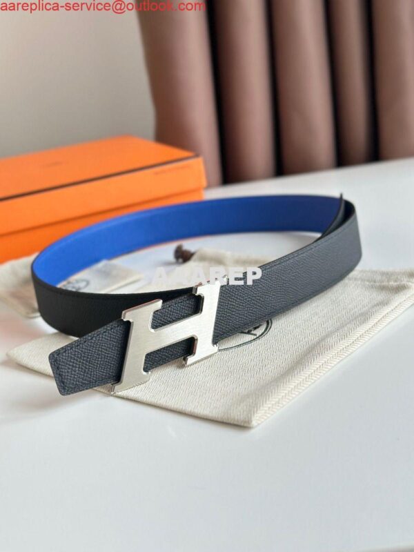 Replica Hermes H Speed Reversible Belt 32MM in Blue and Green Epsom Calfskin 5