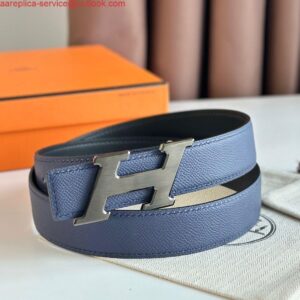 Replica Hermes H Speed Reversible Belt 32MM in Blue Saphir Epsom Calfskin