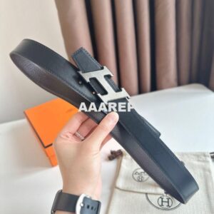 Replica Hermes H Speed Reversible Belt 32MM in Chocolate Clemence Leather 2