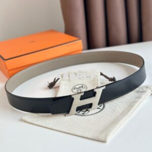 Replica Hermes H Speed Reversible Belt 32MM in Grey Clemence Leather 2