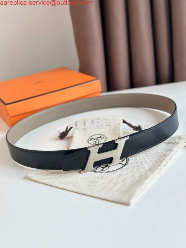 Replica Hermes H Speed Reversible Belt 32MM in Grey Clemence Leather 4