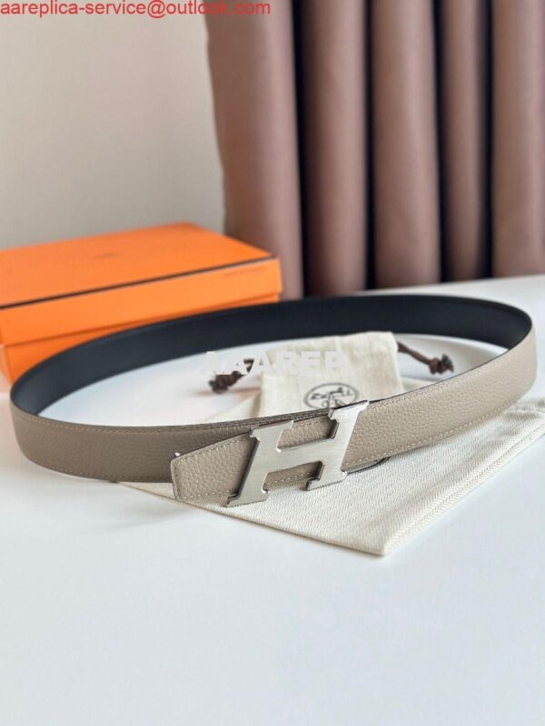 Replica Hermes H Speed Reversible Belt 32MM in Grey Clemence Leather 5