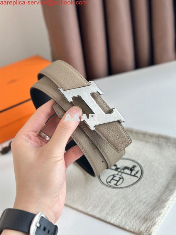 Replica Hermes H Speed Reversible Belt 32MM in Grey Clemence Leather 7