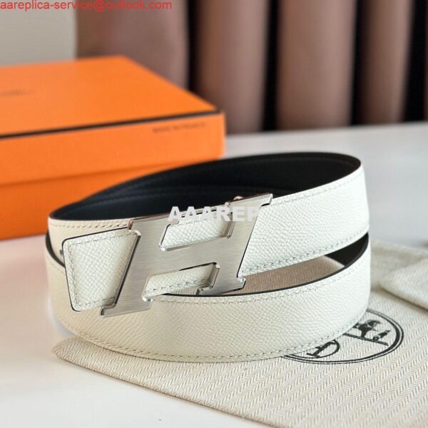 Replica Hermes H Speed Reversible Belt 32MM in White Epsom Calfskin 3