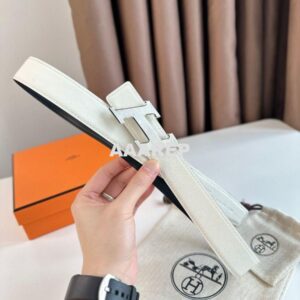 Replica Hermes H Speed Reversible Belt 32MM in White Epsom Calfskin 2