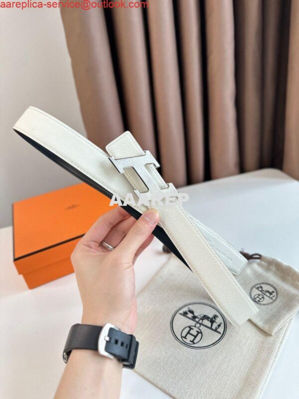 Replica Hermes H Speed Reversible Belt 32MM in White Epsom Calfskin 4