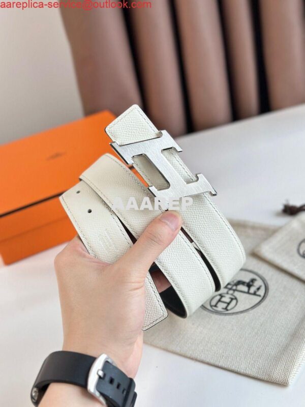 Replica Hermes H Speed Reversible Belt 32MM in White Epsom Calfskin 5