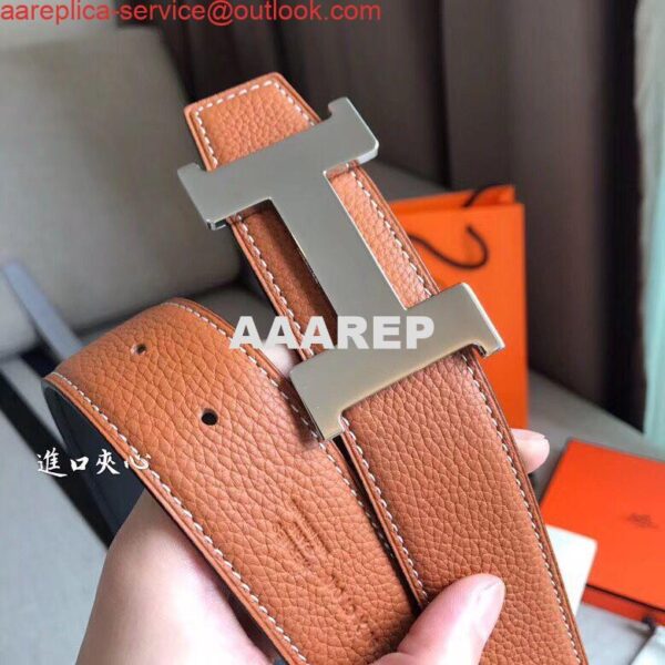 Replica Hermes Constance Belt Buckle & Brown Clemence 38 MM Strap 5