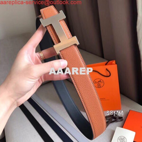 Replica Hermes Constance Belt Buckle & Brown Clemence 38 MM Strap 6