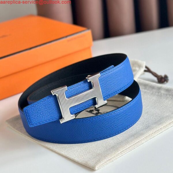 Replica Hermes H Striee Reversible Belt 32MM in Blue and Black Epsom Calfskin 3