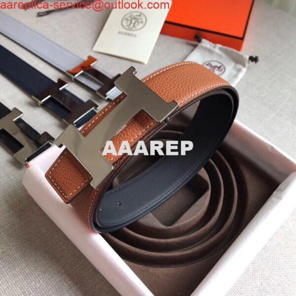 Replica Hermes Constance Belt Buckle & Brown Clemence 38 MM Strap 9