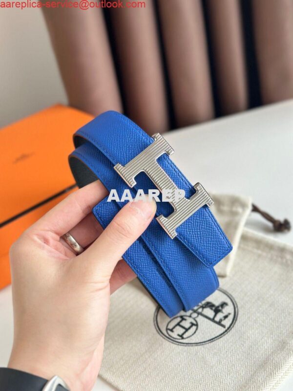 Replica Hermes H Striee Reversible Belt 32MM in Blue and Black Epsom Calfskin 5