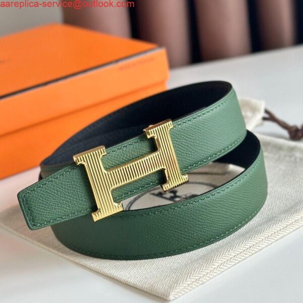 Replica Hermes H Striee Reversible Belt 32MM in Green and Black Epsom Calfskin 3