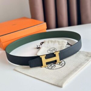 Replica Hermes H Striee Reversible Belt 32MM in Green and Black Epsom Calfskin 2