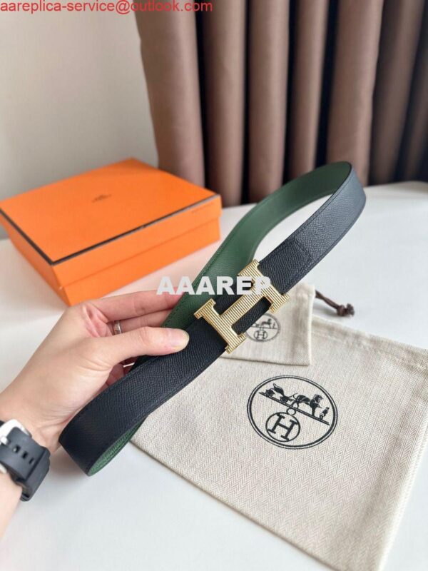 Replica Hermes H Striee Reversible Belt 32MM in Green and Black Epsom Calfskin 5