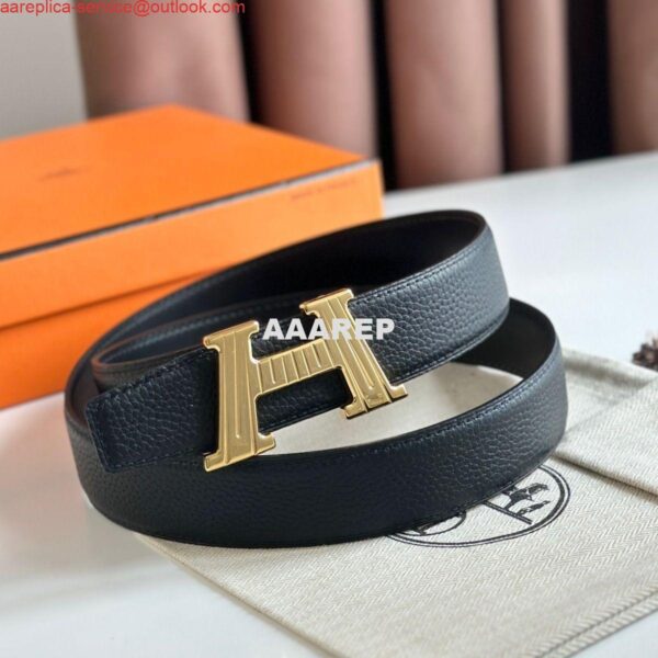 Replica Hermes H Take Off Reversible Belt 32MM in Black Clemence Leather 3