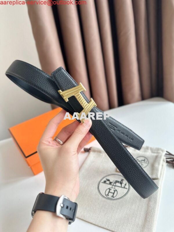 Replica Hermes H Take Off Reversible Belt 32MM in Black Clemence Leather 4