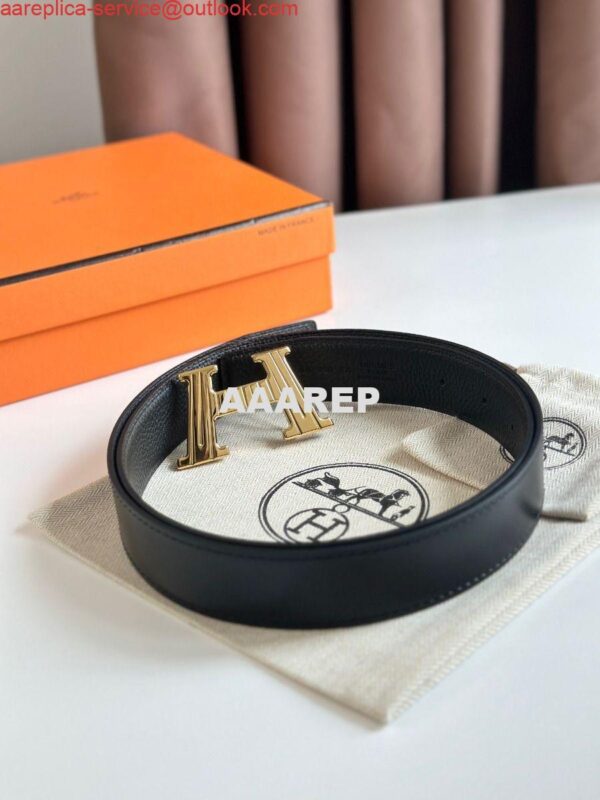 Replica Hermes H Take Off Reversible Belt 32MM in Black Clemence Leather 7