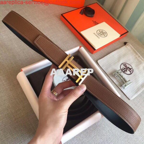 Replica Hermes H Au Carre Belt Buckle & Brown 32mm Strap 4