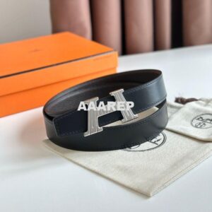 Replica Hermes H Take Off Reversible Belt 32MM in Chocolate Clemence Leather 2