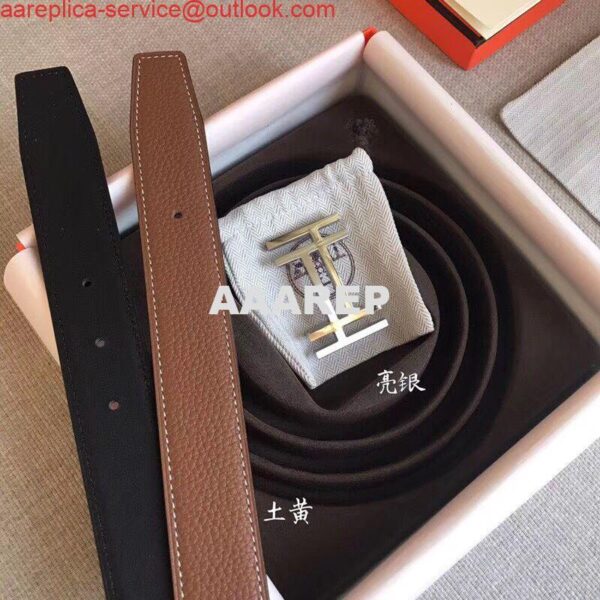 Replica Hermes H Au Carre Belt Buckle & Brown 32mm Strap 9