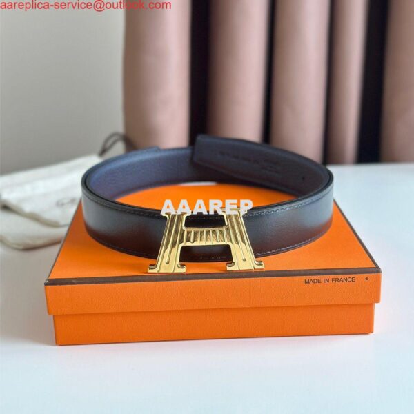 Replica Hermes H Take Off Reversible Belt 32MM in Dark Blue Clemence Leather 4