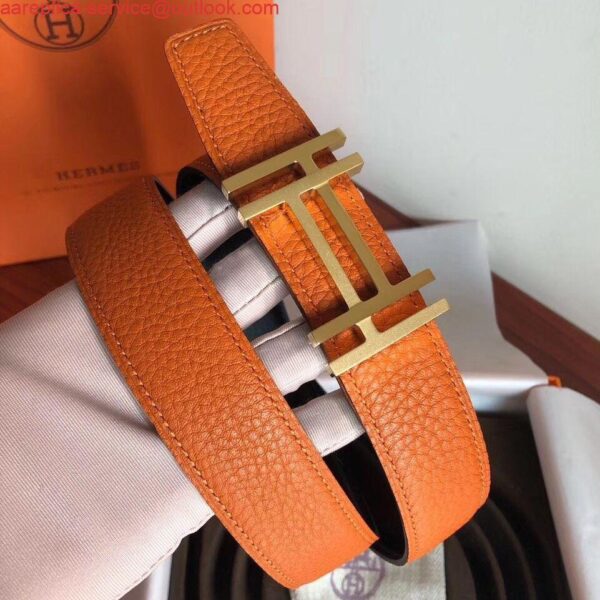 Replica Hermes H Au Carre Belt Buckle & Orange 32mm Strap 3