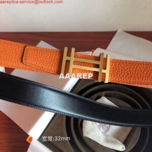 Replica Hermes H Au Carre Belt Buckle & Orange 32mm Strap 2