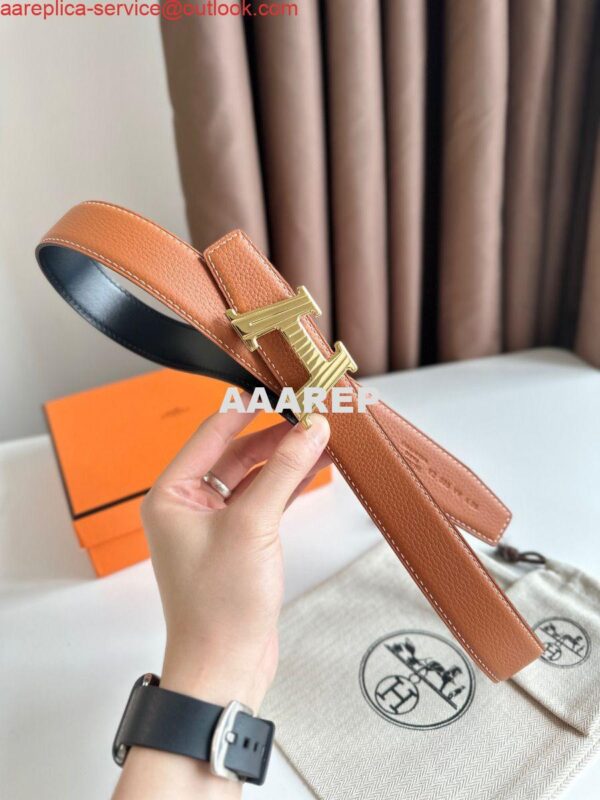 Replica Hermes H Take Off Reversible Belt 32MM in Gold Clemence Leather 5