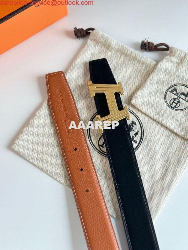 Replica Hermes H Take Off Reversible Belt 32MM in Gold Clemence Leather 6