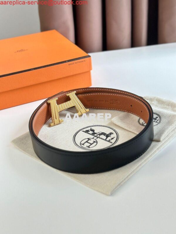 Replica Hermes H Take Off Reversible Belt 32MM in Gold Clemence Leather 8