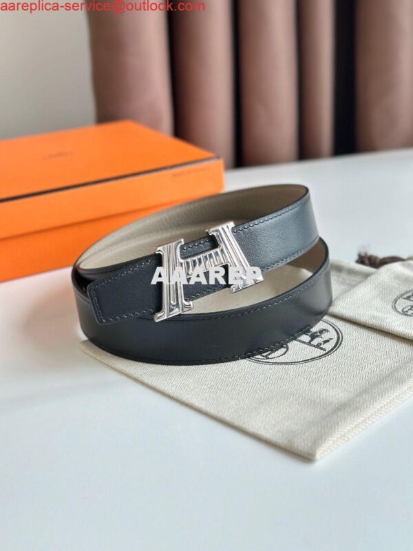 Replica Hermes H Take Off Reversible Belt 32MM in Grey Clemence Leather 4